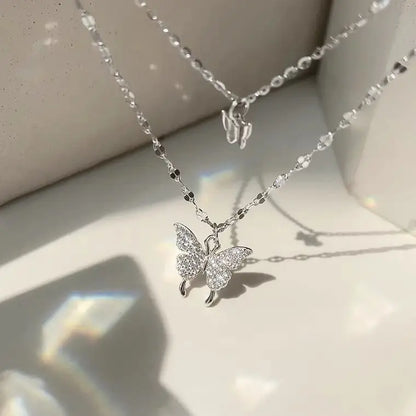Y2K Crystal Butterfly Pendant Necklace Women Light Luxury Egirl Punk Heart Grunge Clavicle Chain Fashion Jewelry Party Gift 2023