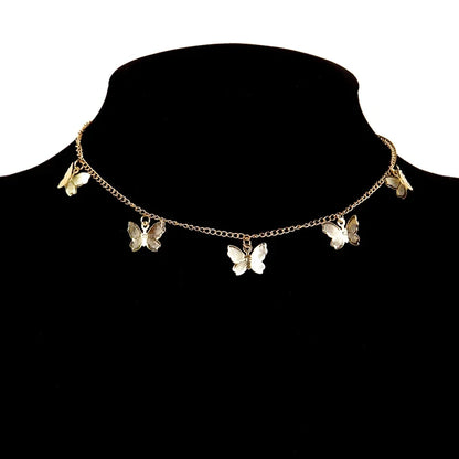 LATS New Shiny Butterfly Necklace Ladies Exquisite Double Layer Clavicle Chain Necklace Jewelry for Ladies Gift