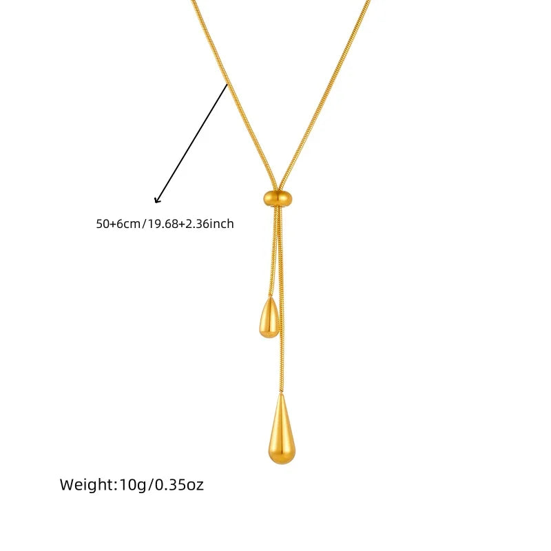 DIEYURO 316L Stainless Steel Adjustable Water Droplet Tassels Necklace Earrings Women New Golden Fashion Jewelry Set Party Gifts