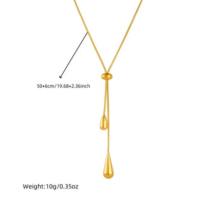 DIEYURO 316L Stainless Steel Adjustable Water Droplet Tassels Necklace Earrings Women New Golden Fashion Jewelry Set Party Gifts