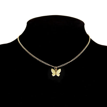 LATS New Shiny Butterfly Necklace Ladies Exquisite Double Layer Clavicle Chain Necklace Jewelry for Ladies Gift