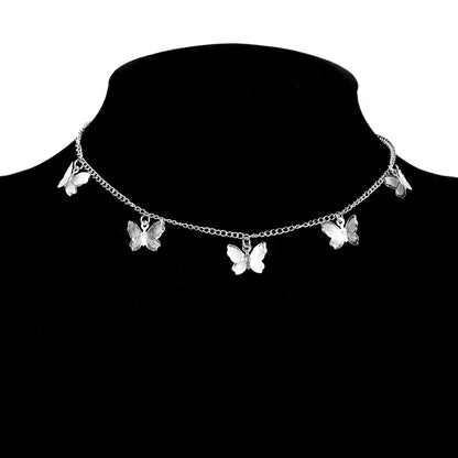 LATS New Shiny Butterfly Necklace Ladies Exquisite Double Layer Clavicle Chain Necklace Jewelry for Ladies Gift