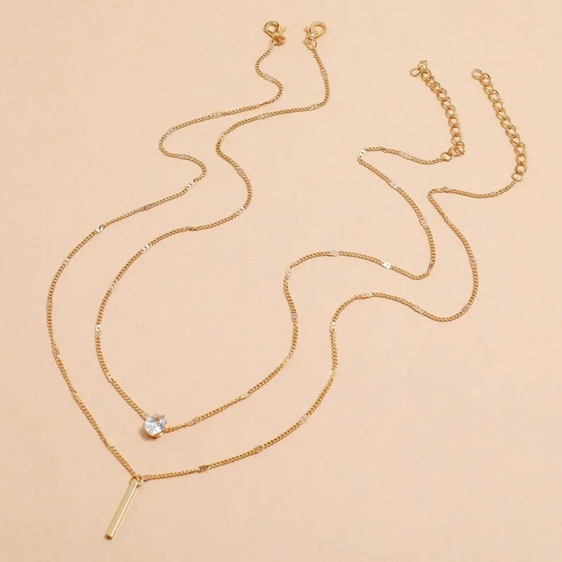 Multilayer Pendant Necklace on Neck Chain Women Crystal Zircon Heart Star Charm Layered Necklace Vintage Female Neck Jewelry Hot