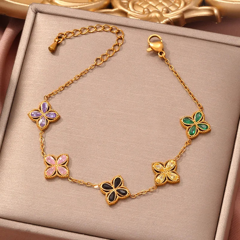 Pulsera "Clover Lux" · Acero 316L & Oro 18K