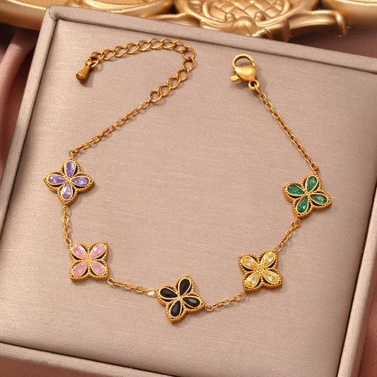 Pulsera "Clover Lux" · Acero 316L & Oro 18K