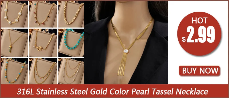 DIEYURO 316L Stainless Steel Adjustable Water Droplet Tassels Necklace Earrings Women New Golden Fashion Jewelry Set Party Gifts