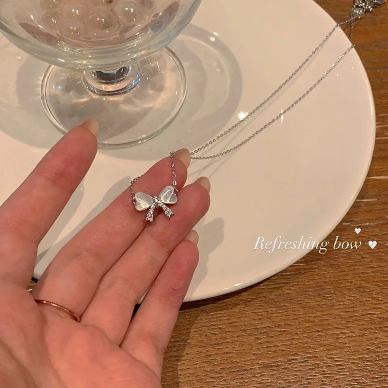 Fashion 925 Sterling Silver Round Zircon Necklace Minimalist Style Charm Choker Pendant Party Gift For Women's Fine Jewelry