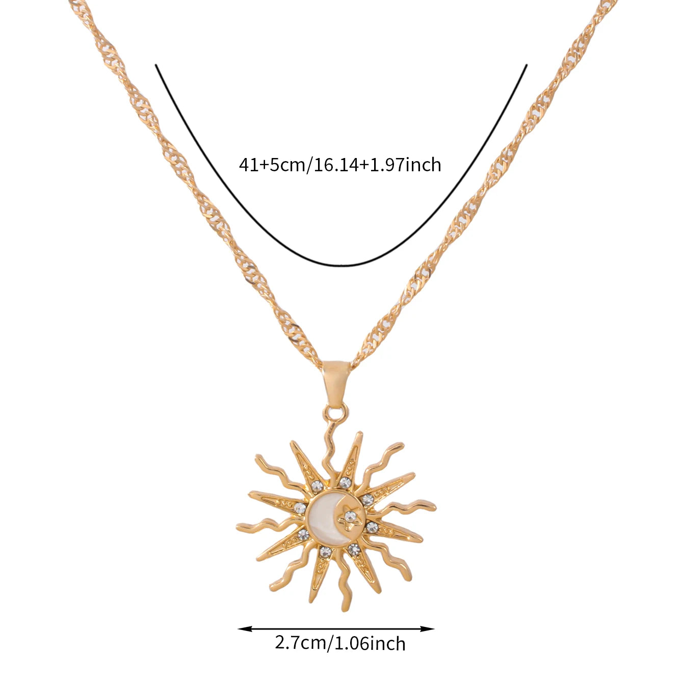 1Pcs Shining Rhinestone Unique Design Sun Star Moon Three In One Pendant Necklace Retro Women's Daily Versatile Party Jewelry