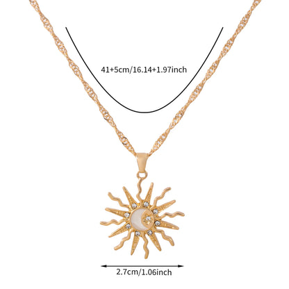 1Pcs Shining Rhinestone Unique Design Sun Star Moon Three In One Pendant Necklace Retro Women's Daily Versatile Party Jewelry