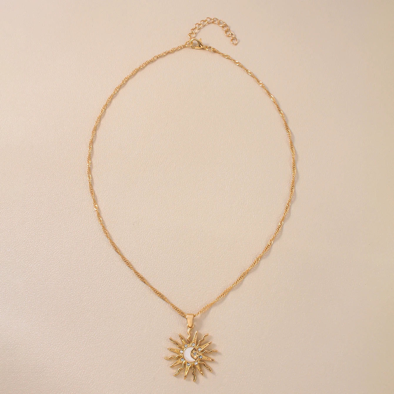 1Pcs Shining Rhinestone Unique Design Sun Star Moon Three In One Pendant Necklace Retro Women's Daily Versatile Party Jewelry